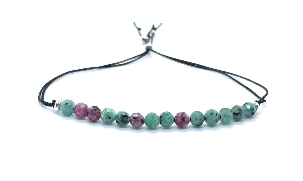Pulsera de hilo con rubíes y esmeraldas de piedra natural, 4 mm de grosor, plata de ley 925, ajustable