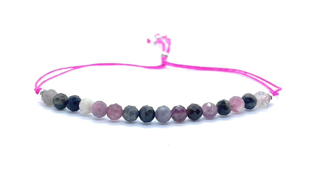Pulsera de hilo de turmalina sandia piedra natural y plata de ley ajustable