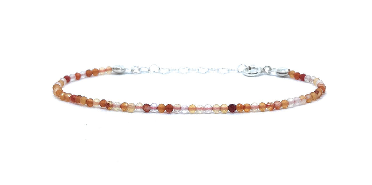 Pulsera de Cornalina piedra natural de 2 mm de grosor plata de primera ley ajustable de 16 cm a 19 cm