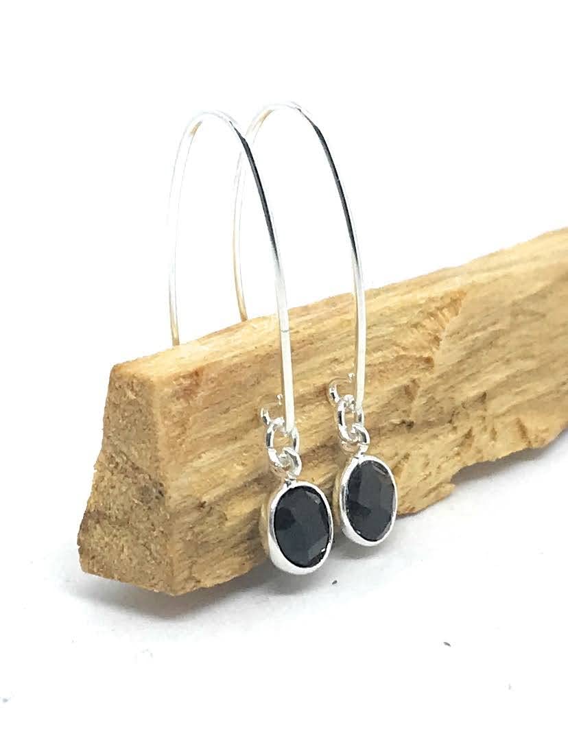 Pendientes de gancho plata de ley piedra natural facetada onix de 6 mm