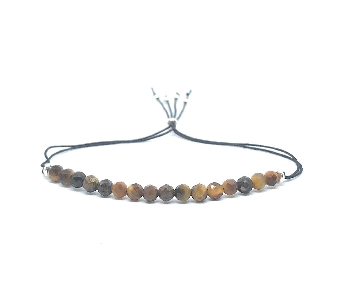 Pulsera de hilo mujer ojo de tigre piedra natural de 4mm de grosor plata de primera ley 925 ajustable a cualquier grosor de muñeca