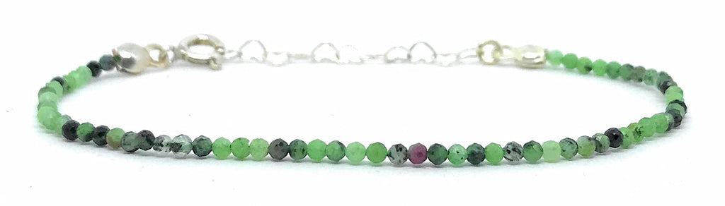 Pulsera piedra natural de 2 mm zoisita y plata de ley ajustable de 16 cm a 19 cm