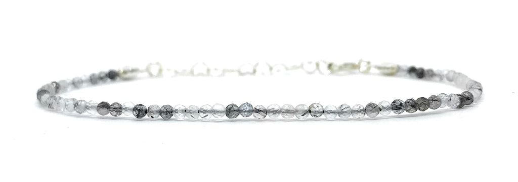 Pulsera mujer cuarzo rutilado piedra natural plata de primera ley ajustable de 16cm a 19cm