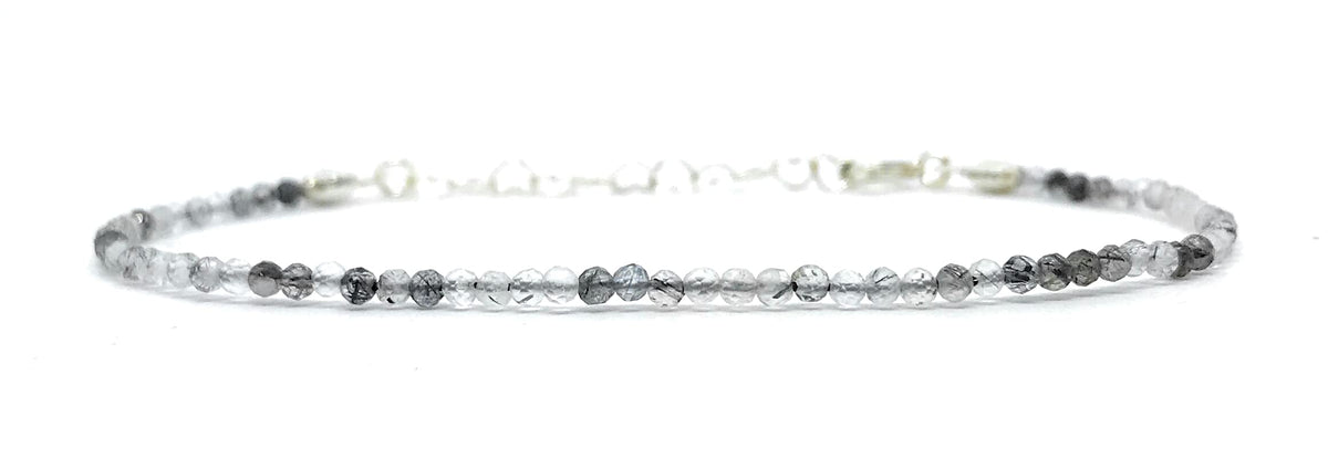 Pulsera mujer cuarzo rutilado piedra natural plata de primera ley ajustable de 16cm a 19cm