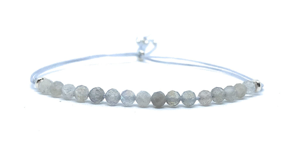 Pulsera de hilo labradorita piedra natural de 4 mm de grosor plata de primera ley 925 ajustable a todas las medidas de muñeca