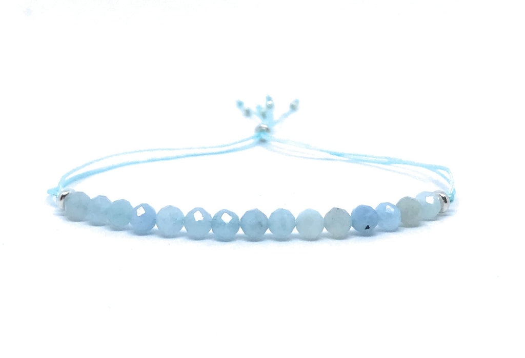 Pulsera de hilo aguamarina piedra natural semipreciosa de 4mm de grosor y plata de ley ajustable