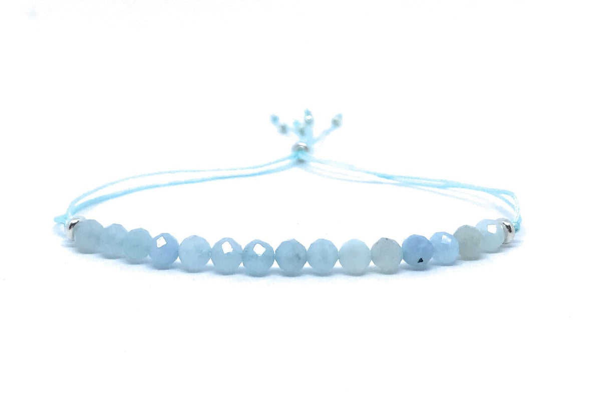Pulsera de hilo aguamarina piedra natural semipreciosa de 4mm de grosor y plata de ley ajustable