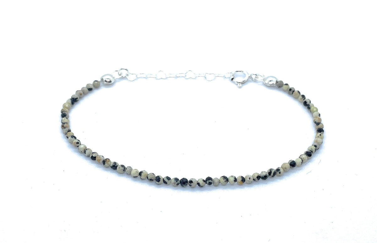 Pulsera de jaspe dalmata, 2 mm de grosor, plata de ley 925, ajustable de 16 cm a 19 cm