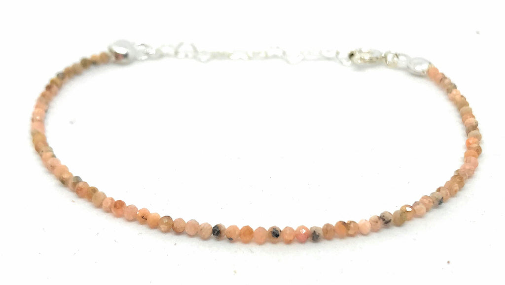 Pulsera de piedra natural 2 mm rodocrosita y plata de ley ajustable de 16 cm a 19 cm