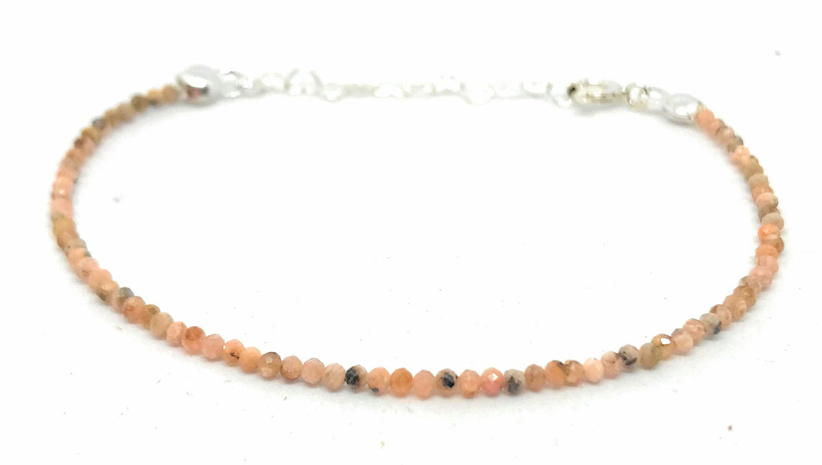 Pulsera de piedra natural 2 mm rodocrosita y plata de ley ajustable de 16 cm a 19 cm