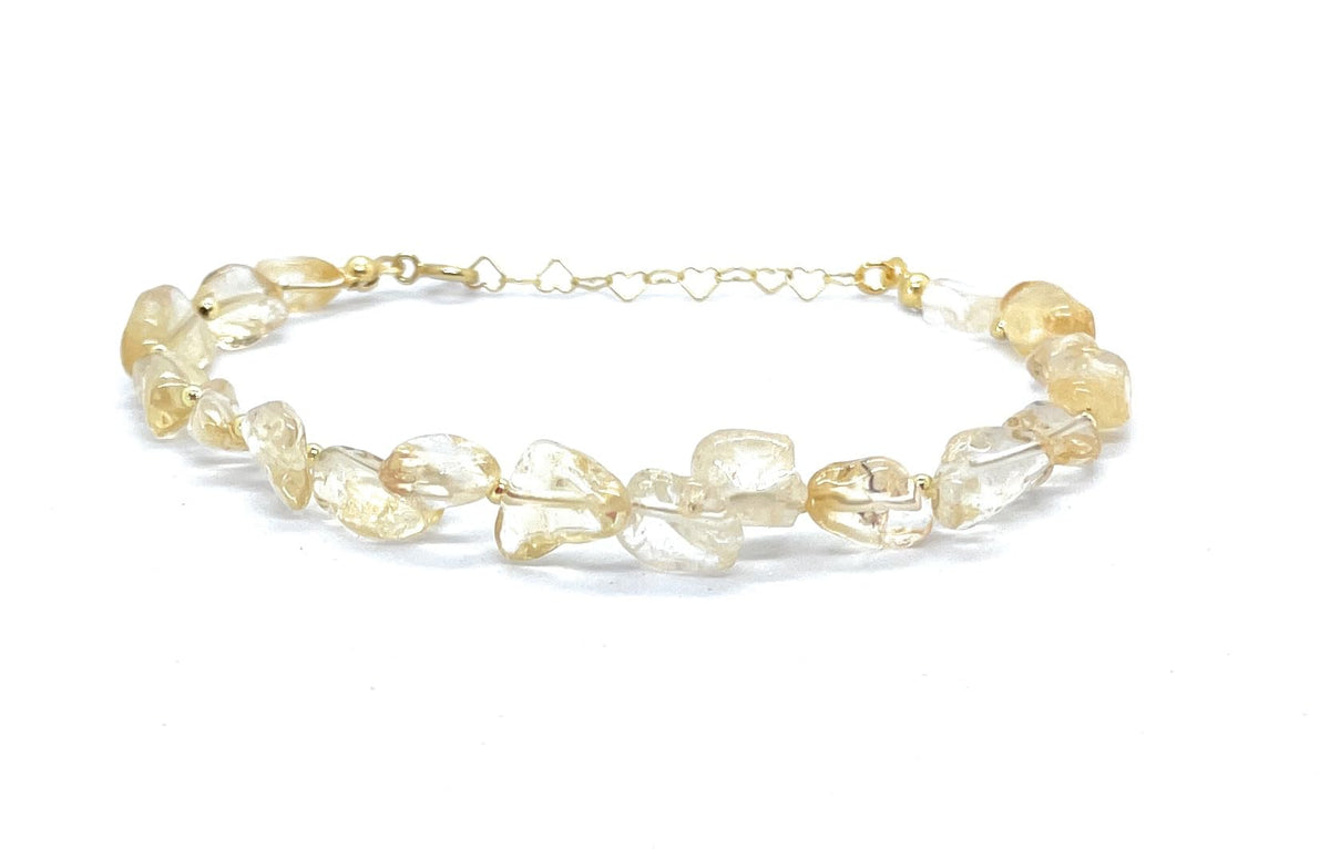 Eloboe essence Pulsera de Citrino Natural, Plata 925 Chapada en Oro 24K, 16-19 cm Ajustable, Diseño con Corazones