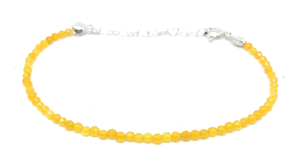 Pulsera mujer Jade amarillo piedra natural de 2 mm de grosor plata de primera ley ajustable de 16cm a 19cm