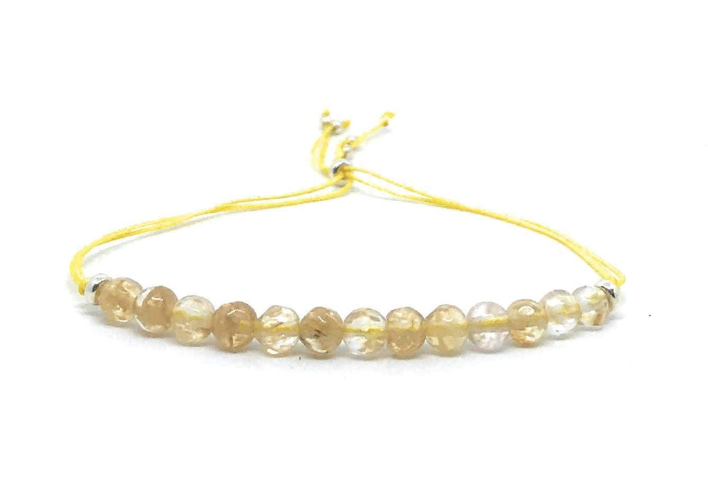 Pulsera de hilo, citrino piedra natural de 4mm de grosor y plata de ley