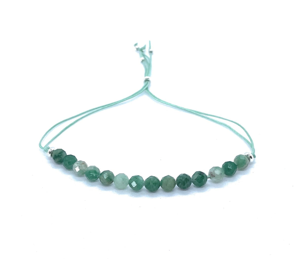 Pulsera de hilo de esmeralda, piedras naturales de 4 mm, plata de ley 925, ajustable