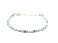 Pulsera de Larimar Piedra natural de 2mm de grosor Plata de primera ley chapada en oro de 24K ajustable de 16