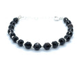 Pulsera de turmalina negra de 6mm, plata de ley 925, 16-19cm ajustable