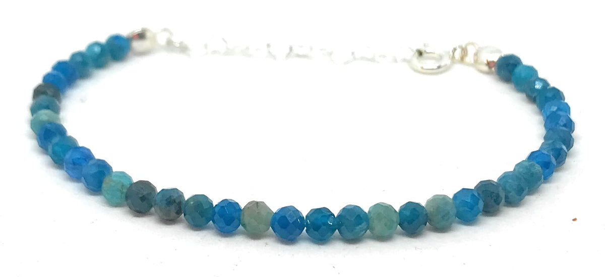 Pulsera de piedra natural apatita de 4mm en plata de ley ajustable de 16mm a 19mm