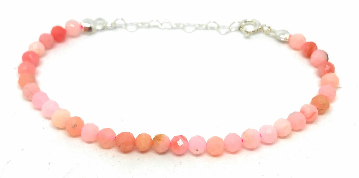 Pulsera de opalo rosa piedra natural de 4 mm de grosor plata de primera ley ajustable de 16 cm a 19 cm