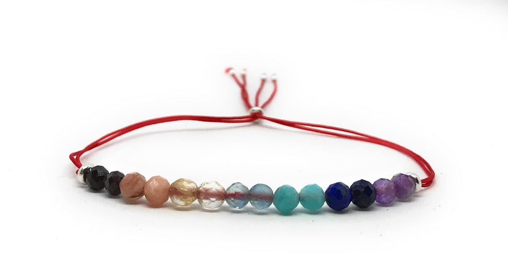 Pulsera de hilo rojo piedra natural 7 chakras plata de primera ley 925 ajustable