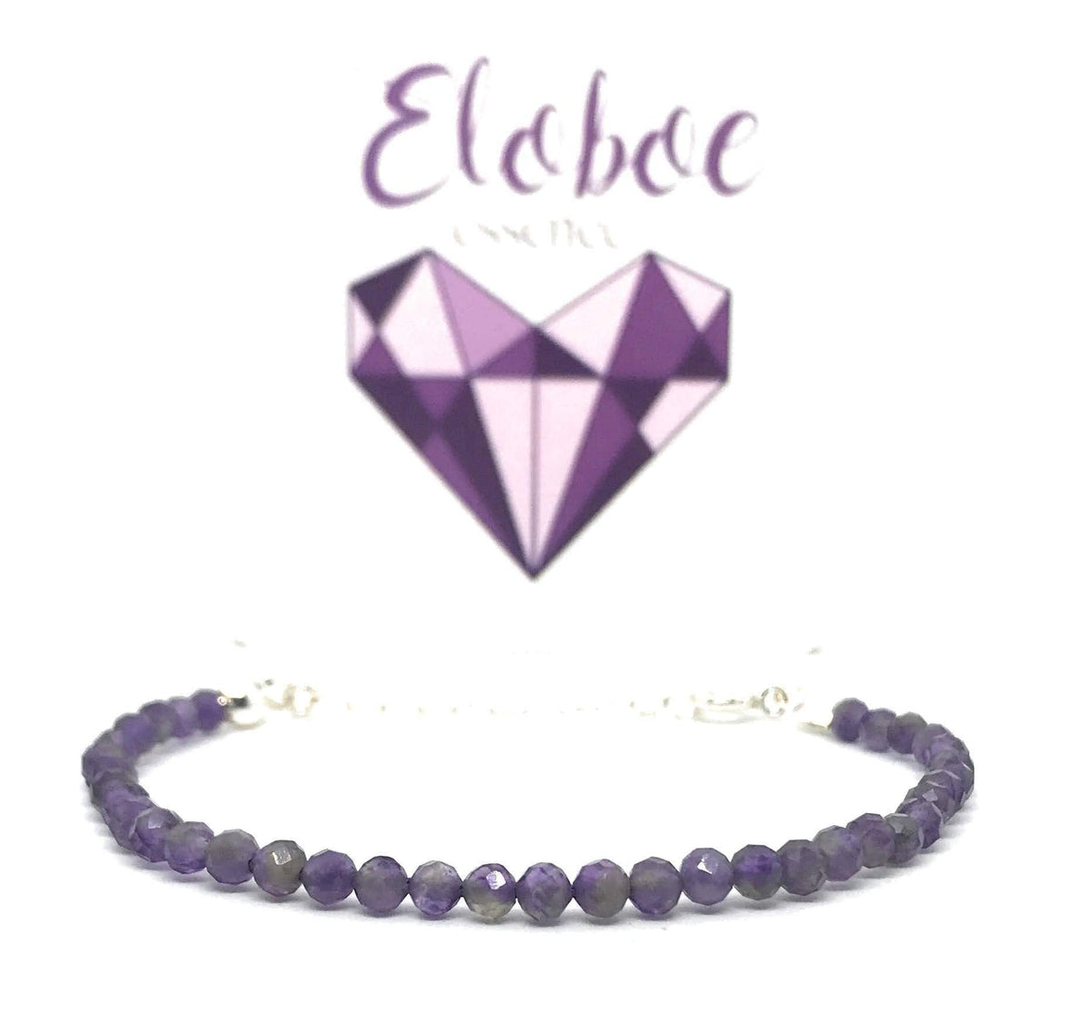 Pulsera de amatista, piedras naturales semipreciosas de 4 mm de grosor, cadena de plata ajustable de 16cm a 19cm.