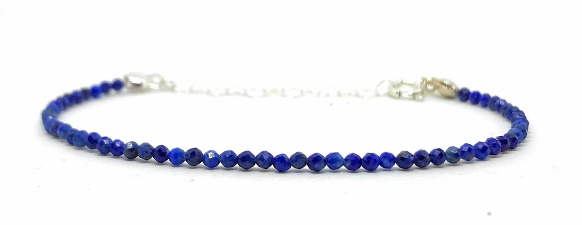 Pulsera de piedra natural de 2 mm lapislazuli y plata de ley ajustable de 16 cm a 19 cm