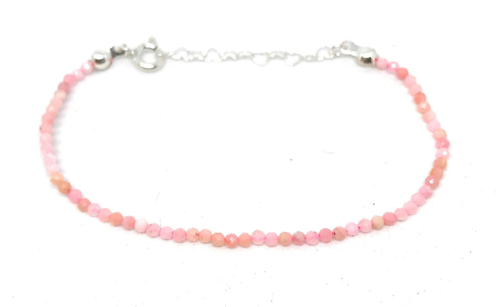 Pulsera de ópalo rosa piedra natural de 2 mm de grosor plata de primera ley ajustable de 16 mm a 19 mm
