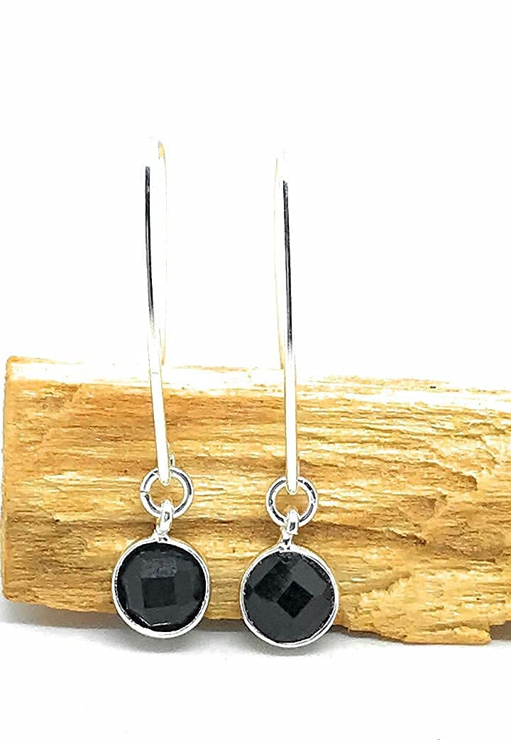 Pendientes de gancho plata de ley piedra natural facetada onix de 6 mm