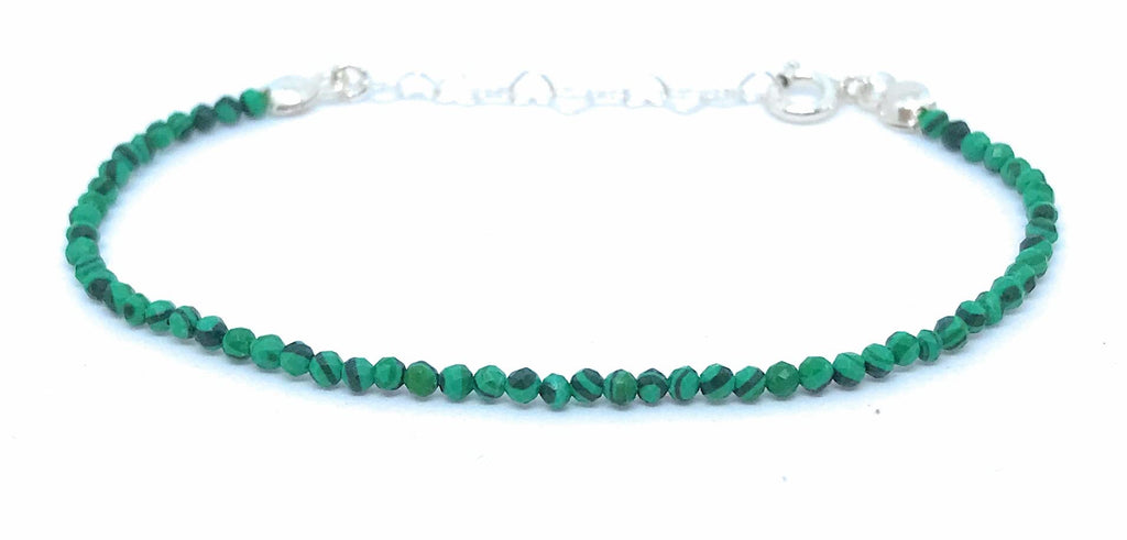 Pulsera de malaquita piedra natural de 2 mm de grosor plata de primera ley ajustable de 16 mm a 19 mm