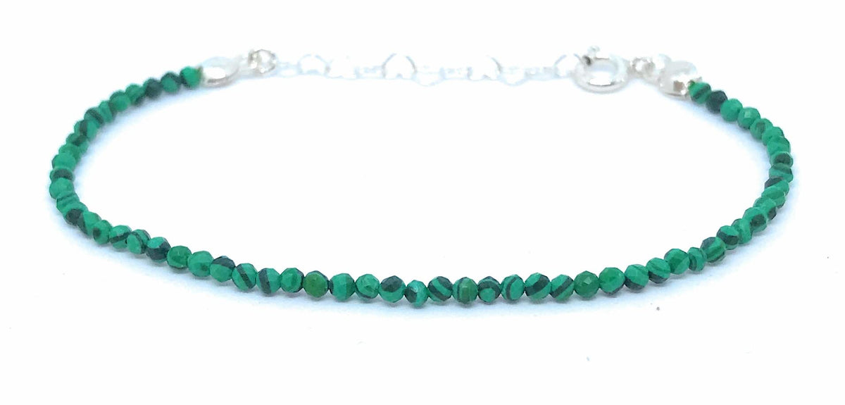 Pulsera de malaquita piedra natural de 2 mm de grosor plata de primera ley ajustable de 16 mm a 19 mm