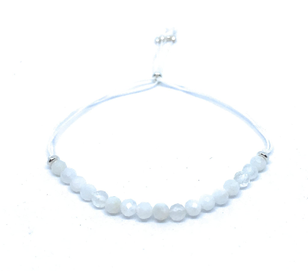 Pulsera de hilo piedra luna natural de 4 mm y plata de ley ajustable,
