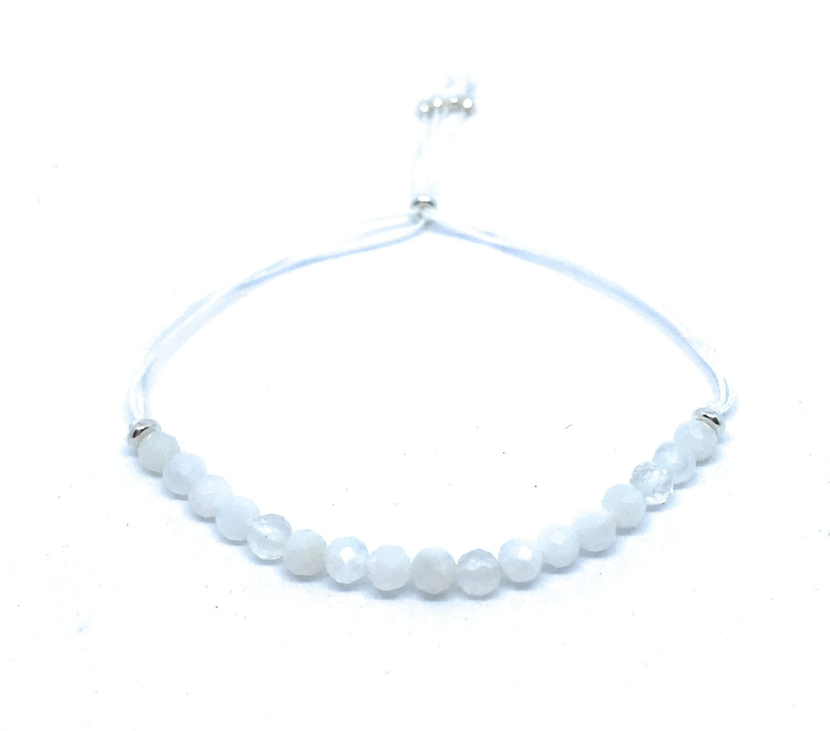 Pulsera de hilo piedra luna natural de 4 mm y plata de ley ajustable,