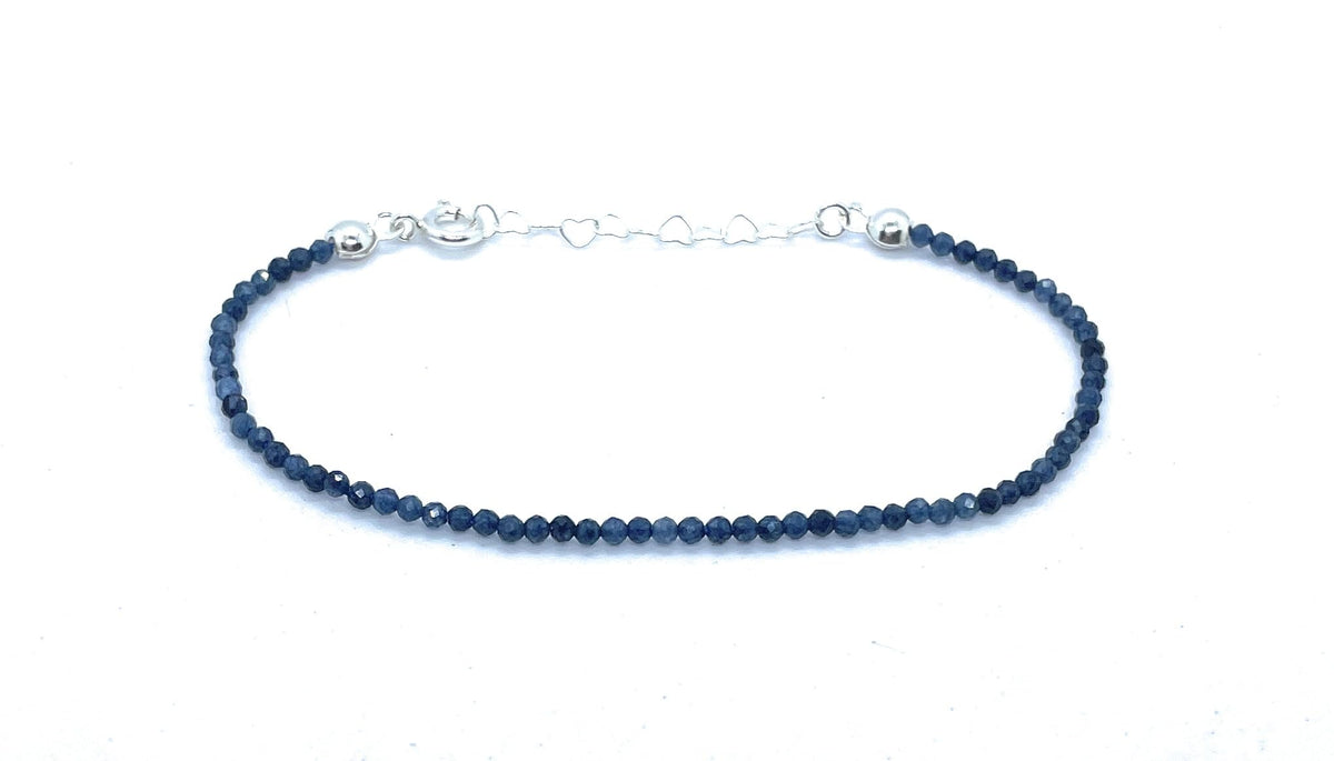 Pulsera de zafiro natural de 2 mm, plata de ley 925, ajustable 16-19 cm