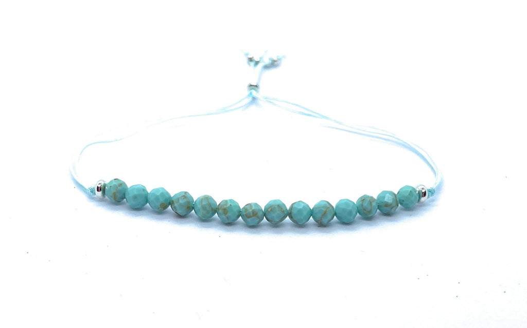 Pulsera Ajustable de Piedra Natural Turquesa, 4 mm, Plata de Ley 925
