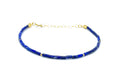 Pulsera de lapislázuli natural, tubos de 2x4 mm, plata 925 chapada en oro de 24 k, 16-19 cm
