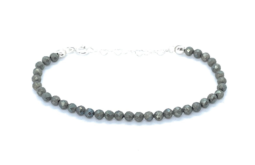 Pulsera de Pirita Natural de 4 mm, Plata de Ley 925, Ajustable 16-19 cm
