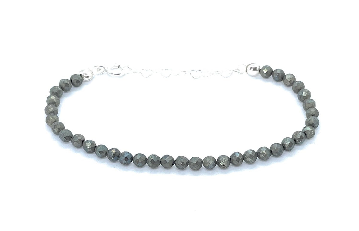 Pulsera de Pirita Natural de 4 mm, Plata de Ley 925, Ajustable 16-19 cm
