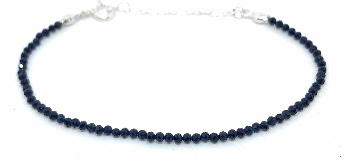 Pulsera de piedra natural de 2 mm espinela azul y plata de ley ajustable de 16 cm a 19 cm