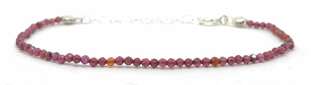 Pulsera de piedras naturales granate de 2 mm y plata de ley ajustable de 16 cm a 19 cm