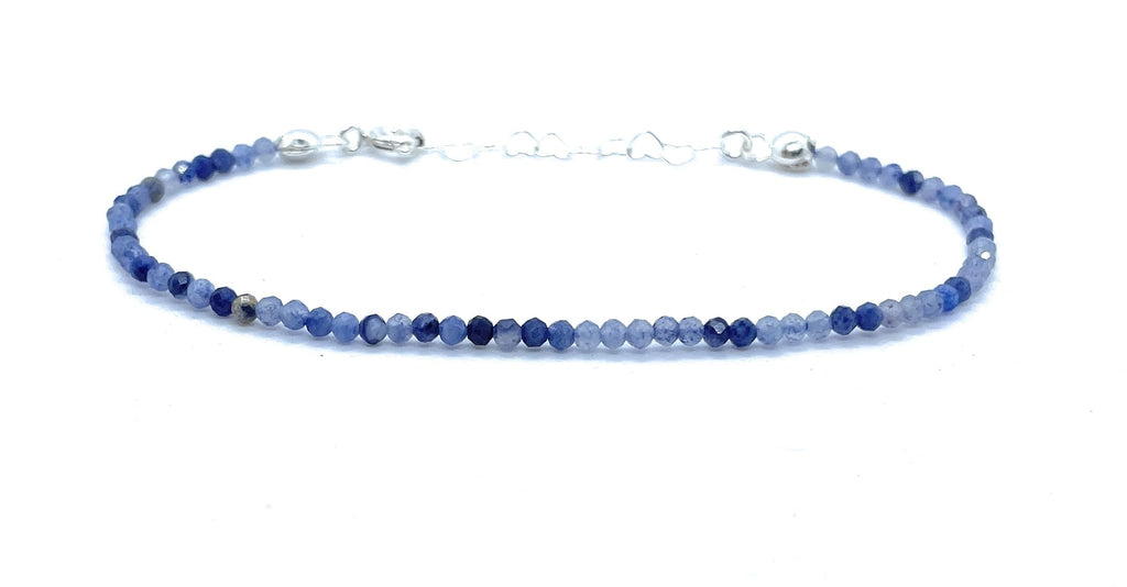 Pulsera de aventurina azul, piedra natural, 2 mm grosor, plata 925, 16-19 cm ajustable