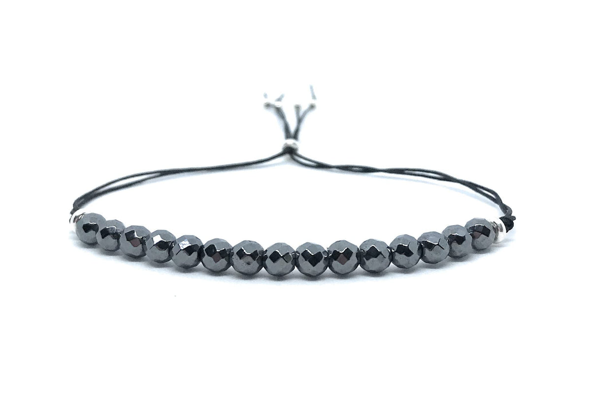 Pulsera de hilo mujer hematite piedra natural de 4mm de grosor plata de primera ley 925 ajustable a todos los grosores de muñeca