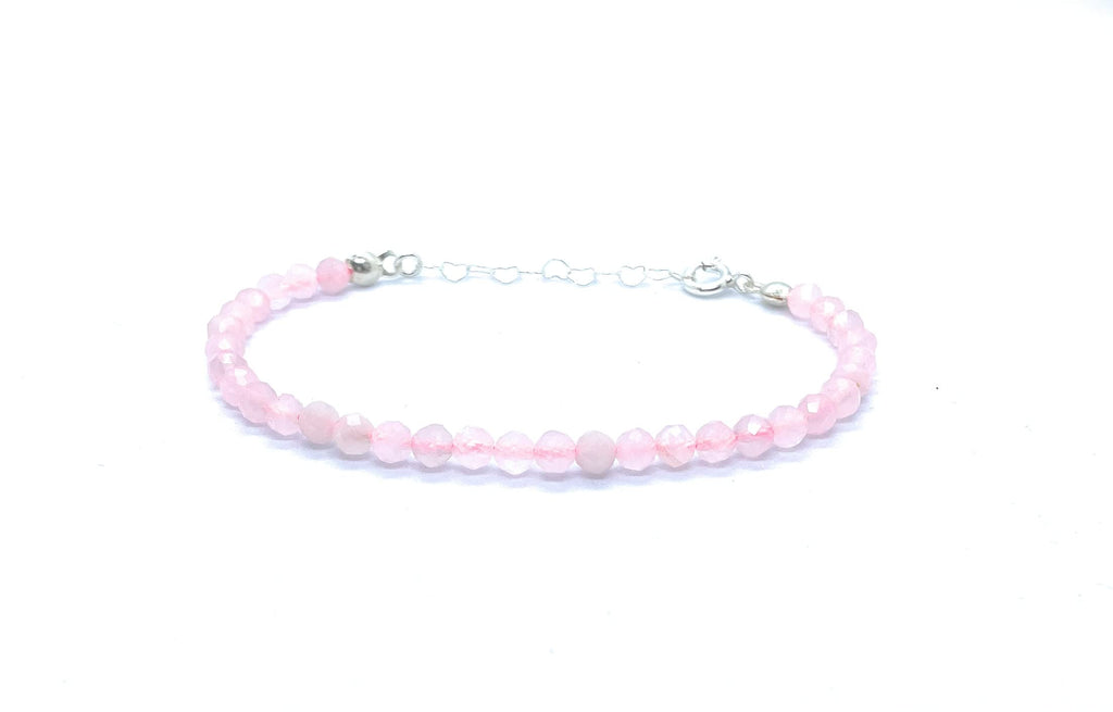 Pulsera de cuarzo rosa, piedras naturales semipreciosas de 4 mm de grosor, cadena de plata ajustable de 16cm a 19cm.