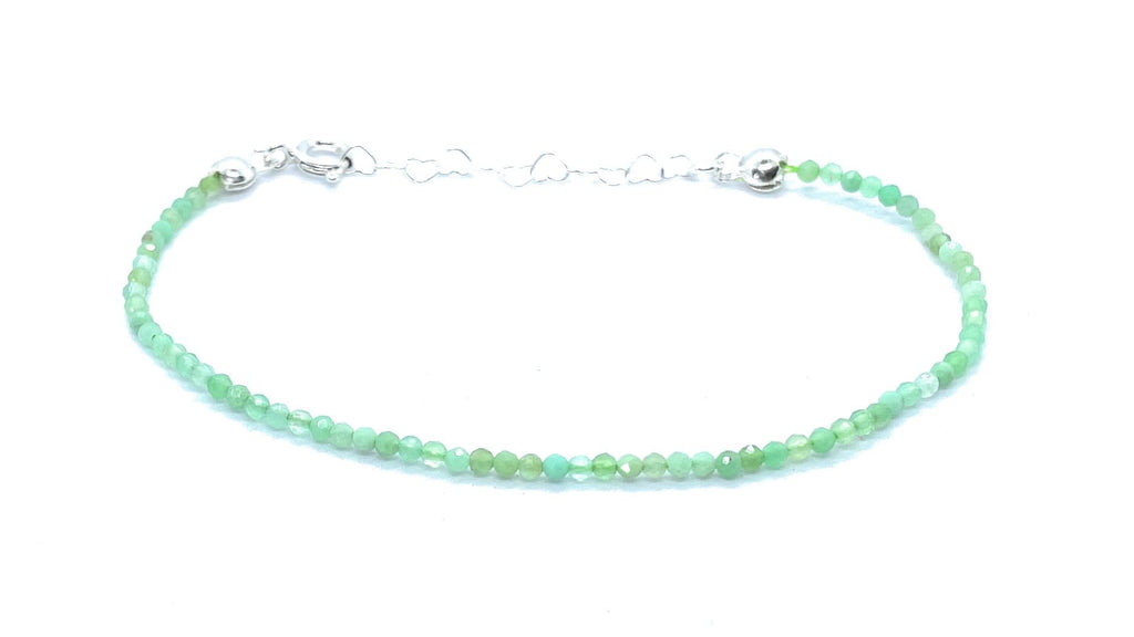 Pulsera de crisoprasa de 2mm, plata de ley 925, 16-19cm ajustable