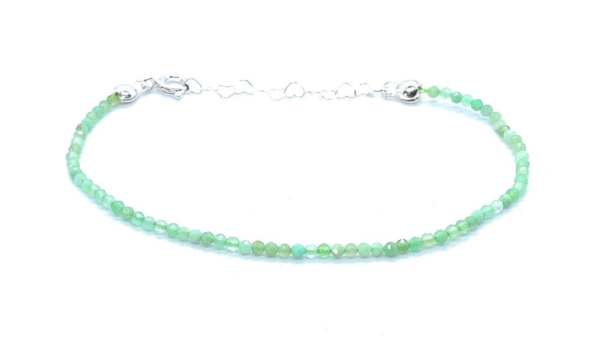 Pulsera de crisoprasa de 2mm, plata de ley 925, 16-19cm ajustable