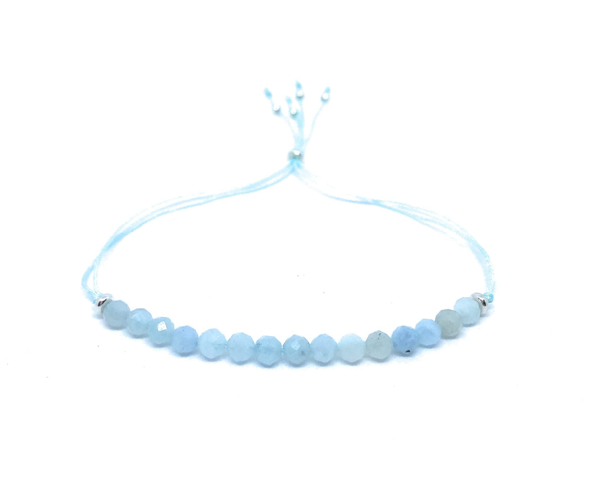 Pulsera de hilo aguamarina piedra natural semipreciosa de 4mm de grosor y plata de ley ajustable
