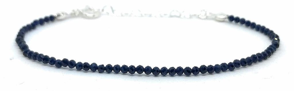 Pulsera de piedra natural de 2 mm espinela azul y plata de ley ajustable de 16 cm a 19 cm
