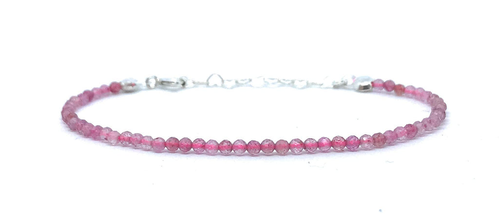 Pulsera de cuarzo fresa rosa de 2mm de grosor plata de primera ley 925 ajustable de 16cm a 19cm.