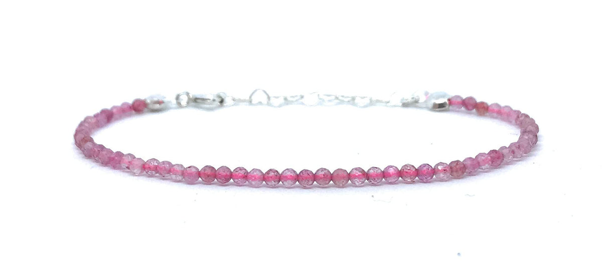 Pulsera de cuarzo fresa rosa de 2mm de grosor plata de primera ley 925 ajustable de 16cm a 19cm.