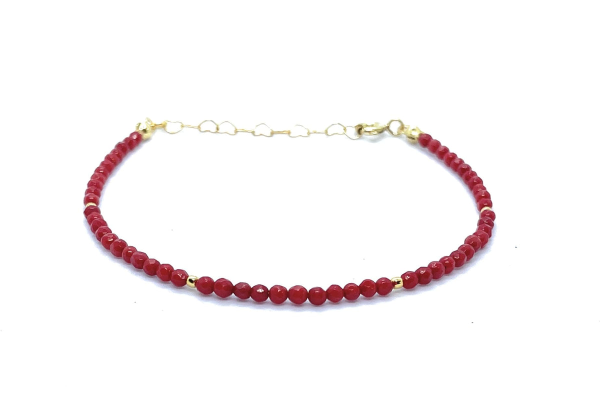 Pulsera de Coral Natural, Plata 925 Chapada en Oro 24k, Ajustable 16-19cm, 2mm