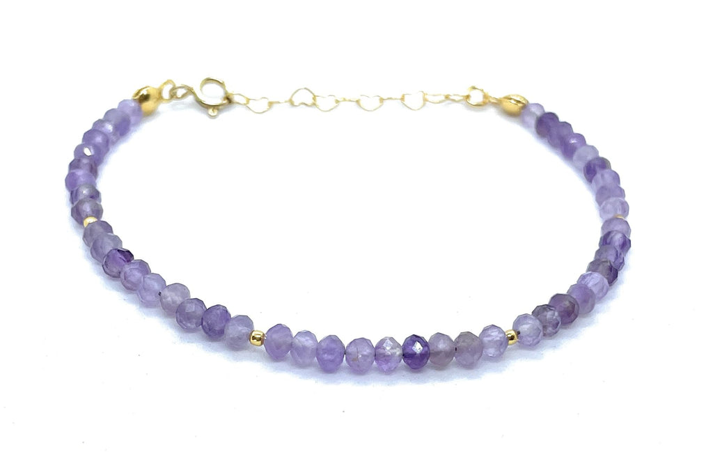 Pulsera de amatista natural de 3x4 mm, con plata de ley 925 chapada en oro de 24 quilates, ajustable de 16 a 19 cm