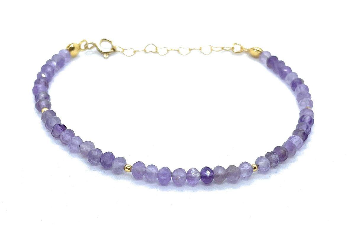 Pulsera de amatista natural de 3x4 mm, con plata de ley 925 chapada en oro de 24 quilates, ajustable de 16 a 19 cm
